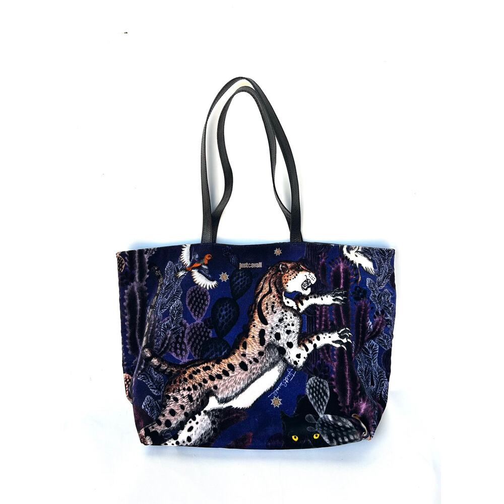 Vintage Y2K Roberto Cavalli Velvet Oversized Tote Bag Leopard Animal Purse - Picture 2 of 10